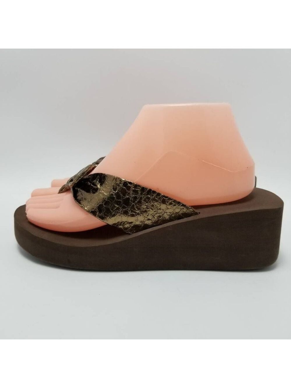 Womens Metallics Brown Thong Mid Wedge Sandals Slip On Size 8 - Picture 2 of 12